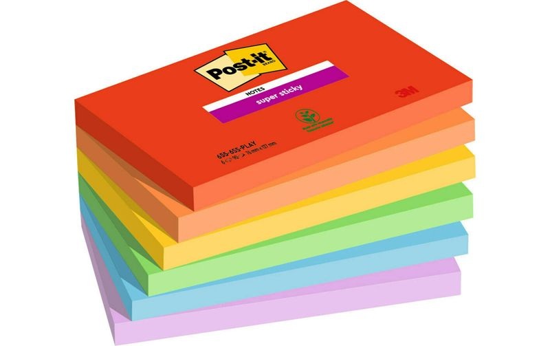 Post-it Super Haftnotizen 76 x 127 mm Blau, Grün, Orange, Rot, Violett, Gelb Rechteckig Einfarbig 6 Blöcke mit 90 Blatt