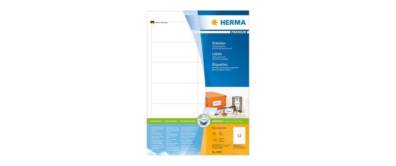 Herma 4670 Etiketten 66 x 33.8 mm Papier Weiß 2400 St. Permanent Universal-Etiketten, Frankier-Etiketten Tinte, Laser,