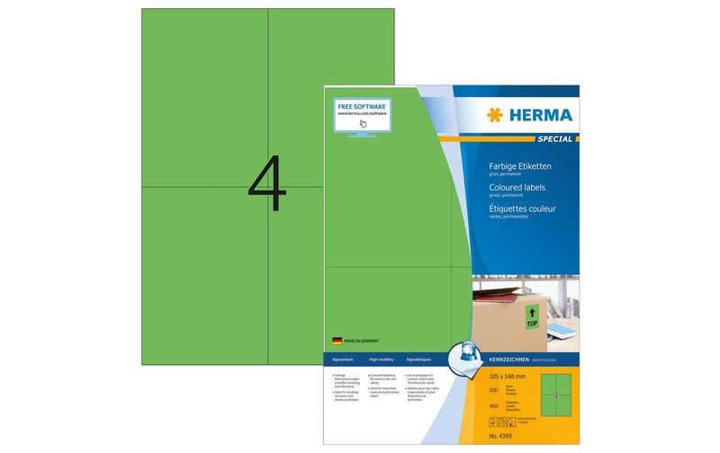HERMA Etiketten A4 grün 105x148 mm Papier matt 400 St.