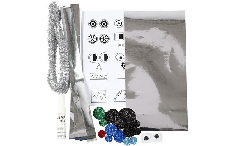 Creativ Company - Bastelset Mini WC-Papier-Rollen-Roboter 7-teilig, Silber