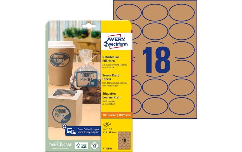 Avery L7103-25 Etiketten 42 x 63 mm Braun 25 Bögen mit 18 Etiketten