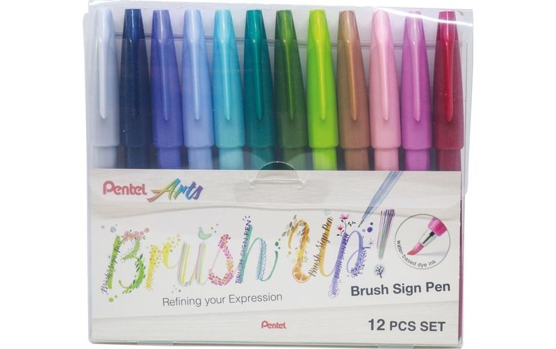 PENTEL Brush Sign Pen SES15C-12P1 12 Farben, Etui
