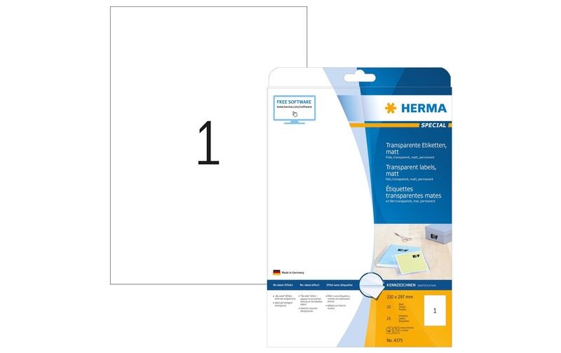 Herma 4375 Etiketten 210 x 297 mm Polyester-Folie Transparent 25 St. Permanent Universal-Etiketten, Wetterfeste