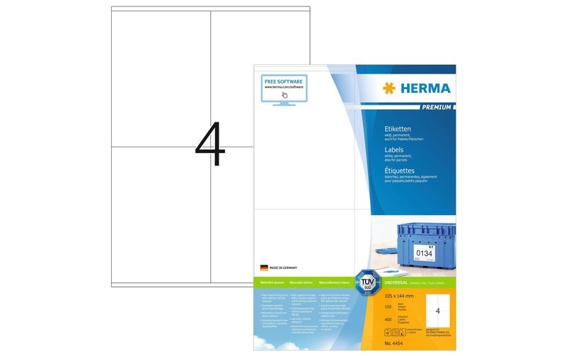 HERMA Etiketten Premium A4 weiss 105x144 mm Papier 400 St.