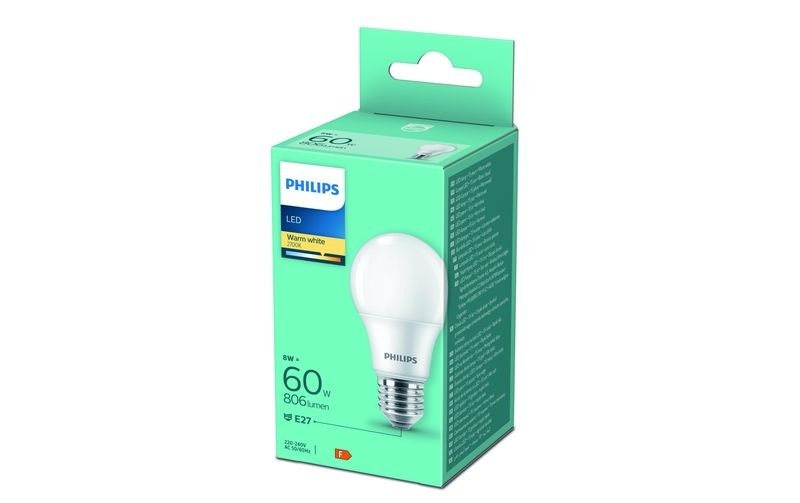 Philips Lampe (60W), 8W, E27, Warmweiss