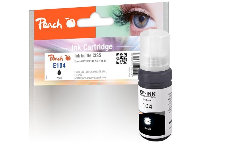 Peach Tintenbehälter schwarz kompatible zu Epson C13T00P140, 104 bk