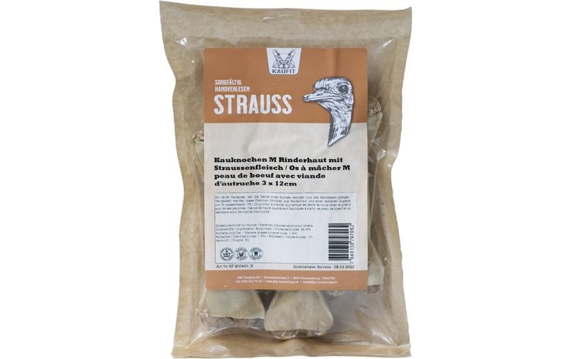Kaufit Kauknochen Rind mit Straussenfleisch, 12 cm, 195 g, 3 Stück