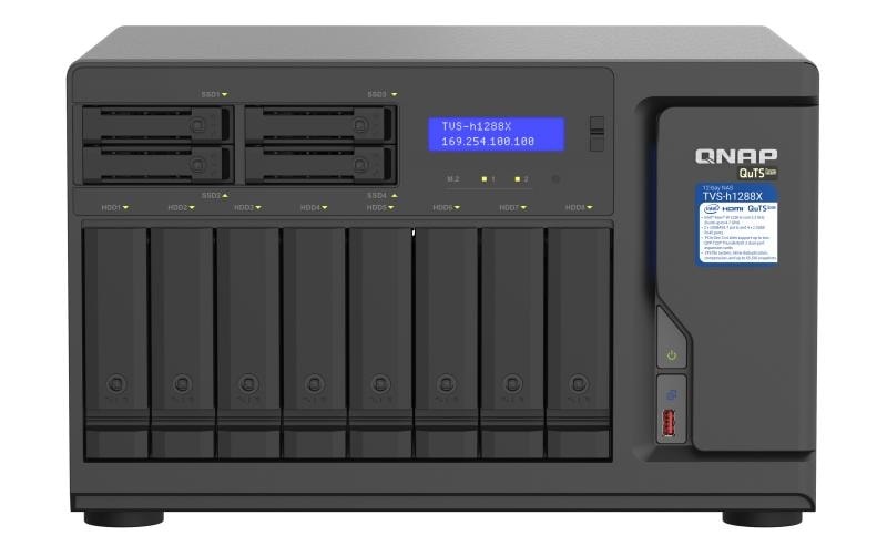 QNAP TVS-H1288X - NAS-Server - 12 Schächte - SATA 6Gb/s - RAID 0, 1, 5, 6, 10, 50, JBOD, 5 Hot Spare, 6 Hot Spare, 60, 10-Hot-Spare, RAID TP - RAM 16 GB