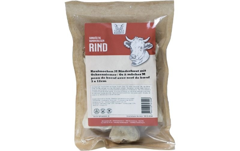 Kaufit Kauknochen Rind mit Ochsenziemer, 12 cm, 210 g, 3 Stück,