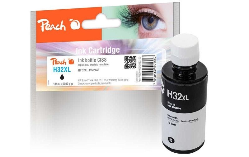 Peach Tintenbehälter schwarz kompatibel zu HP 1VV24AE, 32XL