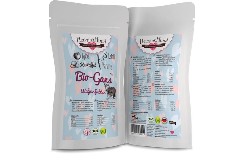 HerzensHund Nassfutter Welpe Bio-Gans mit Bio-Apfel, 130 g