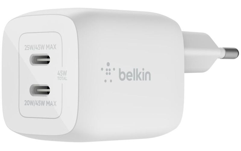 Belkin BOOST CHARGE PRO GaN - Netzteil - PPS- und GaN-Technologie - 45 Watt - Fast Charge, PD 3.0 - 2 Ausgabeanschlussstellen (2 x USB-C)