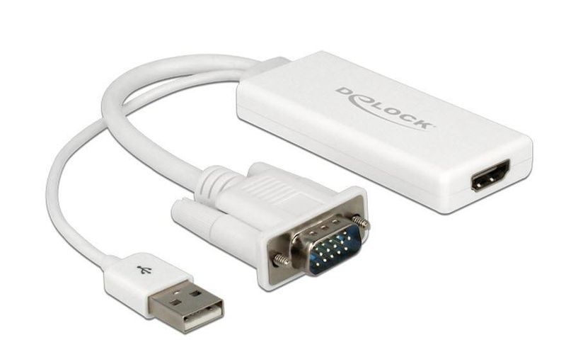 Delock VGA / USB / HDMI Adapter [1x VGA-Stecker, USB 2.0 Stecker A - 1x HDMI-Buchse] Weiß