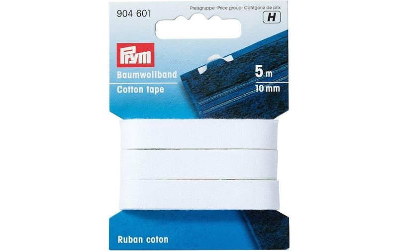 Prym Baumwollband, weiss 10 mm, Karte 5 m