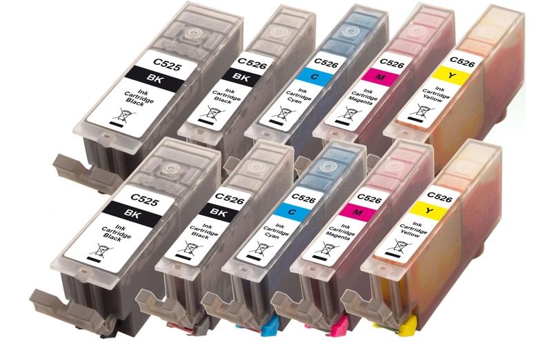 Peach 10er-Pack Tintenpatronen, XL-Ergiebigkeit, kompatibel zu Canon PGI-525, CLI-526