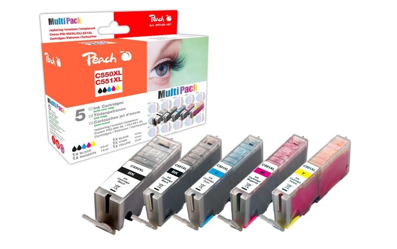 Peach Spar Pack Tintenpatronen XL-Ergiebigkeit, kompatibel zu Canon PGI-550XL, CLI-551XL