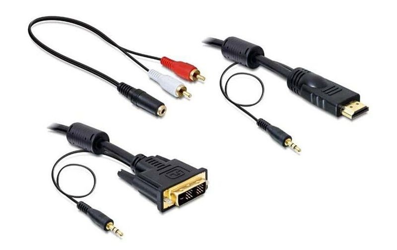 Delock DVI / HDMI / Klinke Anschlusskabel [1x DVI-Stecker 18+1pol., Klinkenstecker 3.5 mm - 1x HDMI-Stecker,