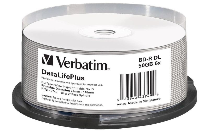 Verbatim 43749 Blu-ray BD-R DL Rohling 50 GB 25 St. Spindel Bedruckbar