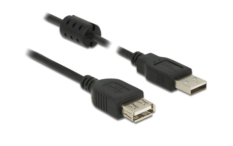 Delock USB 2.0 Verlängerungskabel [1x USB 2.0 Stecker A - 1x USB 2.0 Buchse A] 1.5 m Schwarz mit Ferritkern