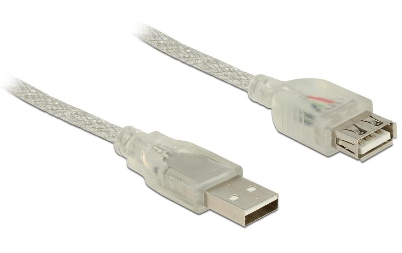 Delock USB 2.0 Verlängerungskabel [1x USB 2.0 Stecker A - 1x USB 2.0 Buchse A] 3 m Transparent mit Ferritkern