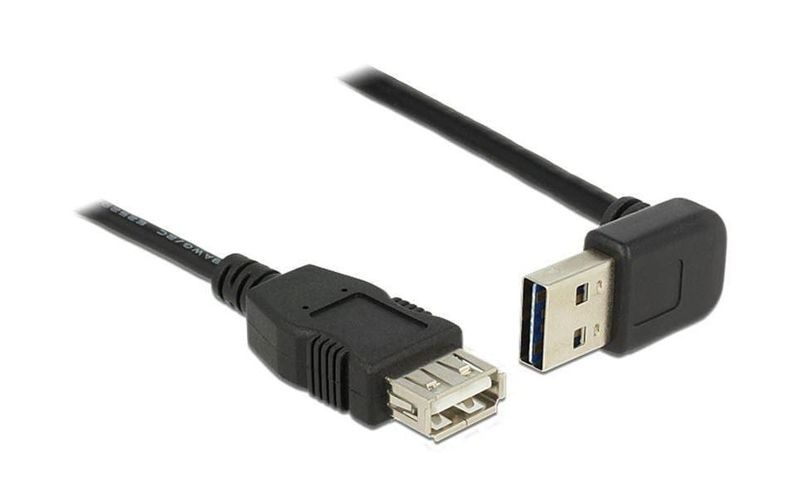 USB 2.0 Verlängerungskabel gewinkelt [1x USB 2.0 Stecker A - 1x USB 2.0 Buchse A] 1 m Schwarz beidseitig verwendbarer