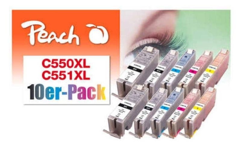 Peach 10er-Pack Tintenpatronen, XL-Ergiebigkeit, kompatibel zu Canon PGI-550XL, CLI-551XL