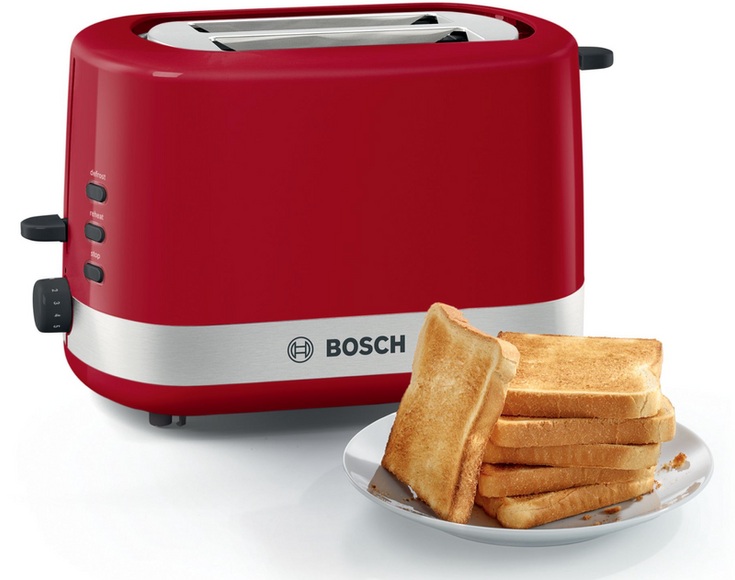 Bosch Haushalt TAT6A514 Toaster mit Brötchenaufsatz Rot, Edelstahl
