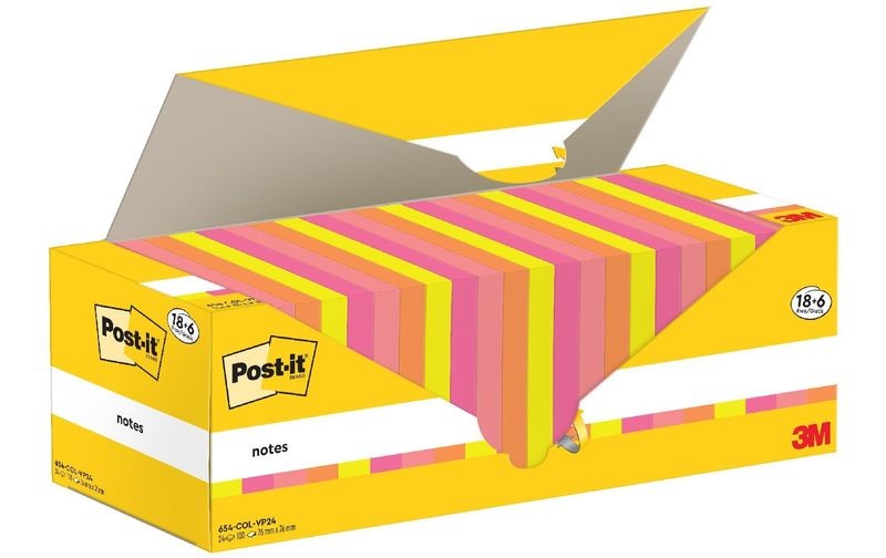 Post-it Notizzettel 3M, 76 x 76 mm, 18+6 Blöcke, mehrfarbig