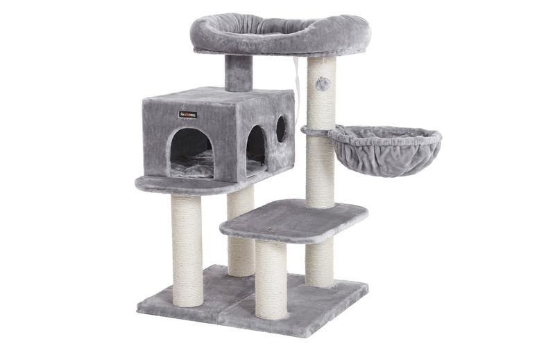 Feandrea - Kratzbaum mit XXL Aussichtsplattform, Liegemulde, große Kuschelhöhle, verstellbare Elemente, extra Dicke Stämme komplett mit Sisal umwickelt, Katzenbaum, stabil