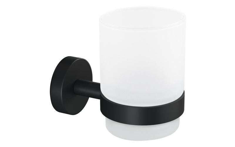 tesa 40566-00000-00 MOON BLACK Zahnputzbecher Klebstoff Schwarz (matt), Glas satiniert