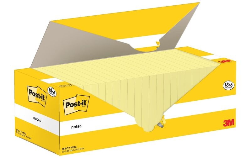 Post-it Notizzettel 3M, 76 x 176 mm, 18+6 Blöcke, Gelb