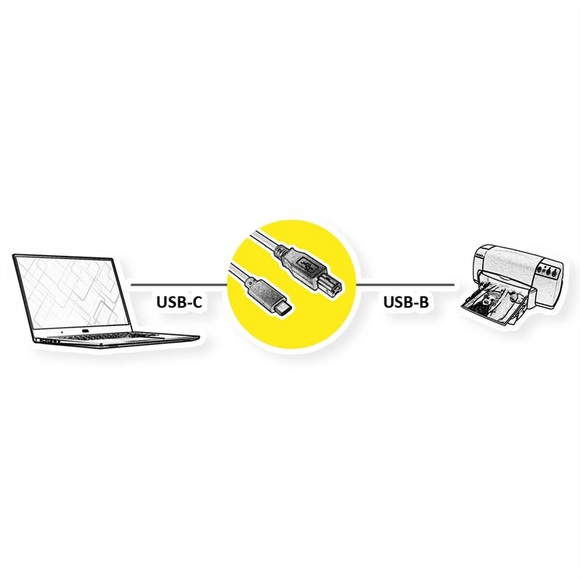 Roline USB-Kabel USB 2.0 USB-C® Stecker, USB-B Stecker 1.80 m Schwarz Geschirmt 11028336