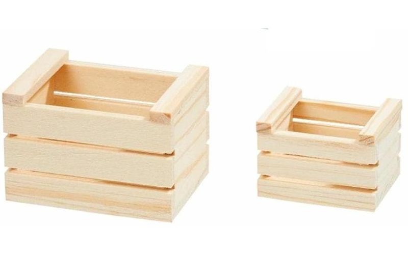 HobbyFun Mini-Utensilien Holzkisten-Set 3.5 - 5 cm, Natur, 2 Stück