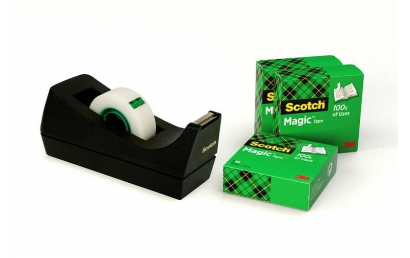 Scotch Tischabroller C38 Schwarz + 4 Rollen Scotch Magic Klebeband 810 Unsichtbar Matt 19 mm x 33 m