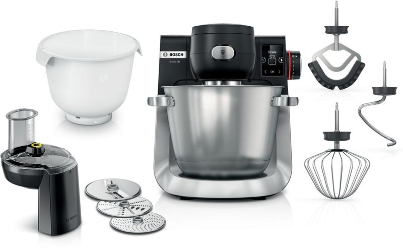 Bosch Serie 6, Küchenmaschine mit Waage, 1600 W, Schwarz, Edelstahl gebürstet, MUMS6ZS23D, ID MUMS6ZS23D