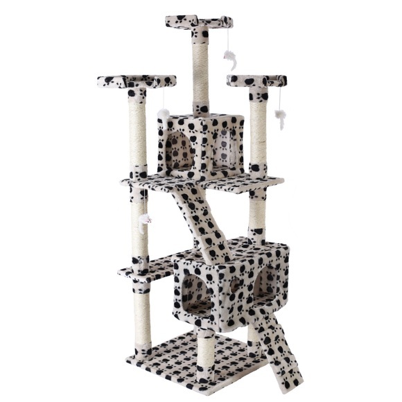 Katzenbaum 182cm hoch beige mit Pfoten