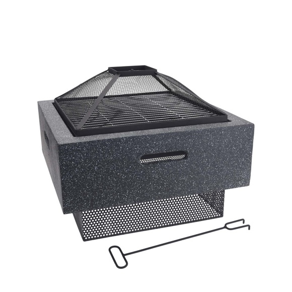 ProGarden Feuerschale mit Grillrost Quadratisch Grau 52,5x52,5x18,5 cm