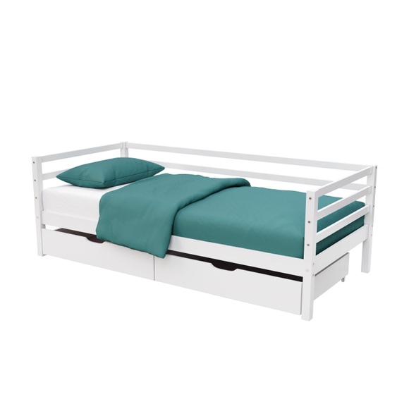 Bett Massivholz mit Schubladen 90 x 200 cm weiss