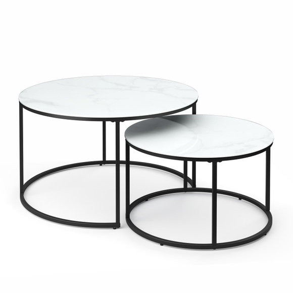 Beistelltisch Glas AMAYA weiss/schwarz 2er Set
