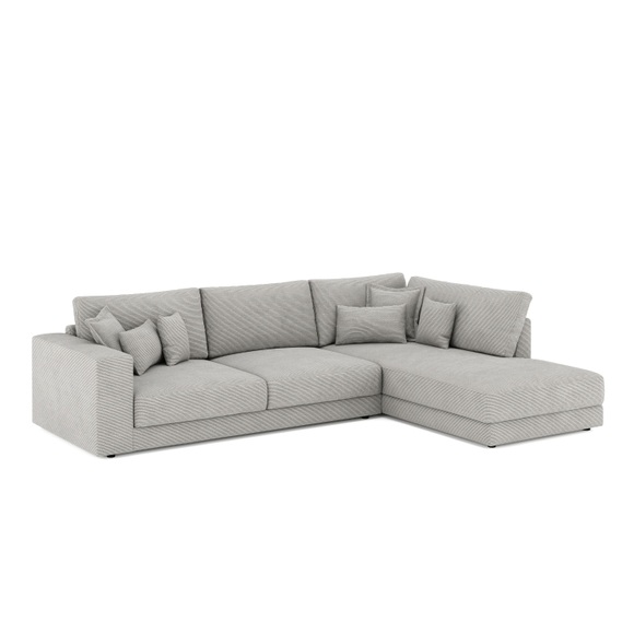 Ecksofa Cord TARJA rechts hellgrau