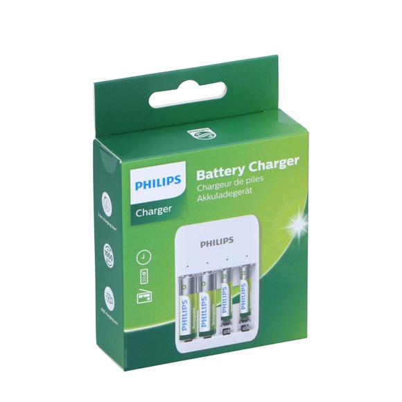 Philips Scb4013Nb Usb- Charger für AA-/AAA-(NiMH) Akku- Batterien inkl. 2xAA/2xAAA Ladegerät