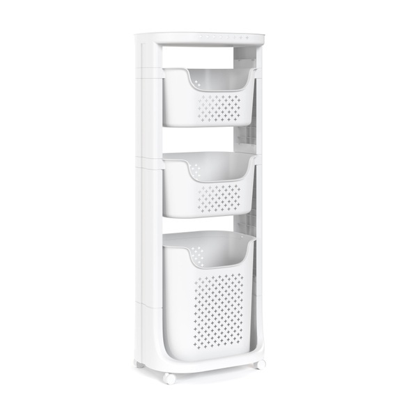Badezimmerregal Wäschekorb auf Rollen 35L weiss
