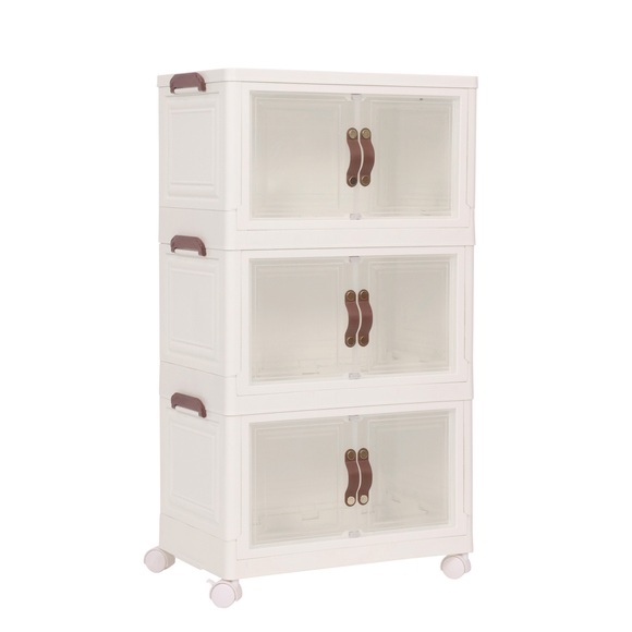 Rollturm mit 3 Aufbewahrungsboxen beige