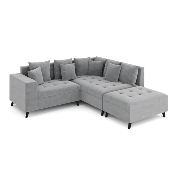 Ecksofa Samt mit Ottomane ELINA rechts grau