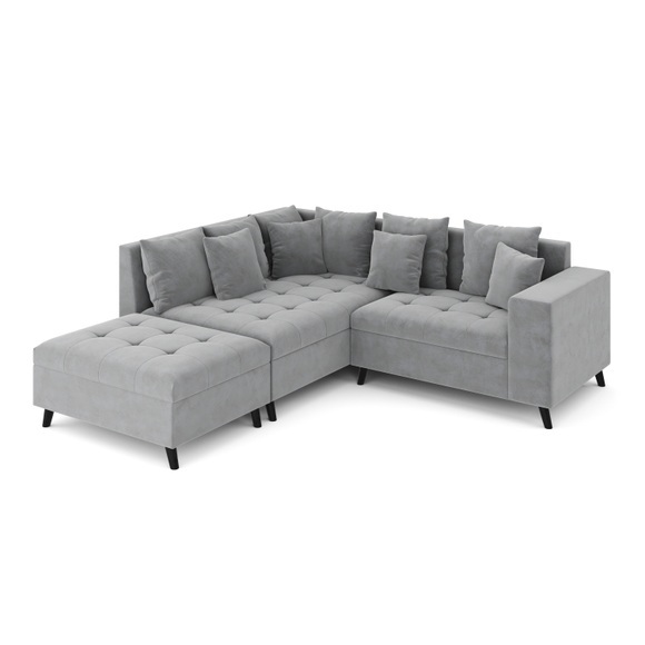 Ecksofa Samt mit Ottomane ELINA links grau
