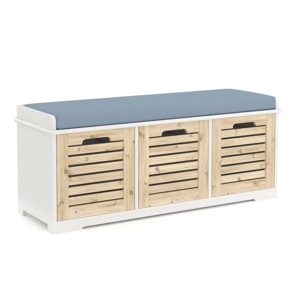 Sitzbank mit 3 Staufächer KAMILA 105 x 34 x 43 cm weiss/hellbraun