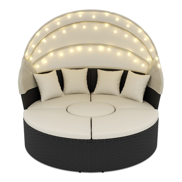 Rattan Sonneninsel mit LED PULA schwarz/beige