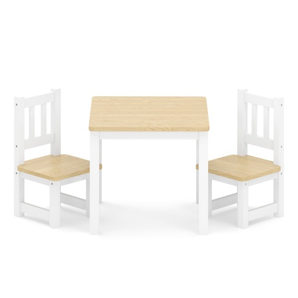 Kindertisch mit 2 Stühlen Holz weiss/natur