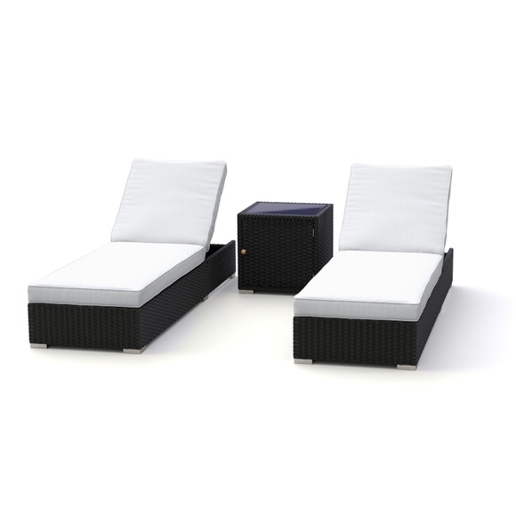 Rattan Gartenliegen Set schwarz
