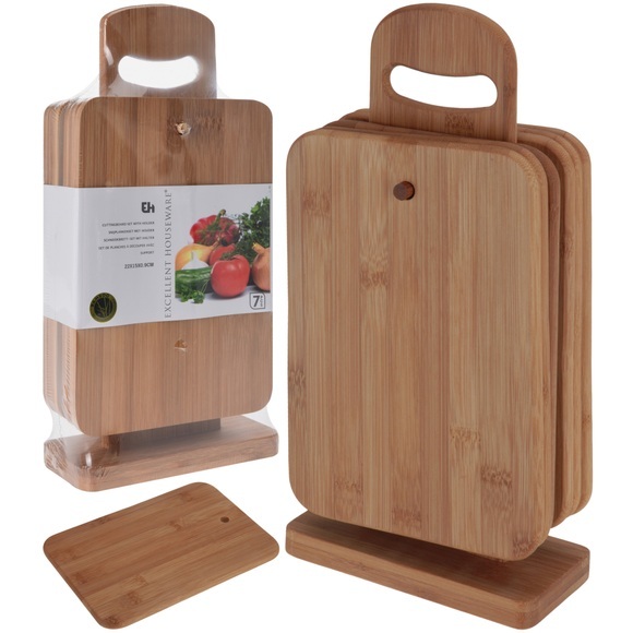 Schneidebrett Bambus Set 7-teilig mit Halter